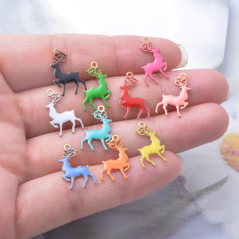 20pcs  Christmas Reindeer Charms Copper Enamelled Two-sided Dripping oil Elk DIY Noel present Pendant DIY Jewelry Accessories