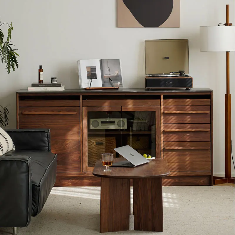 

North American black walnut dining side cabinet solid wood modern simple home wine kitchen against the wall slate