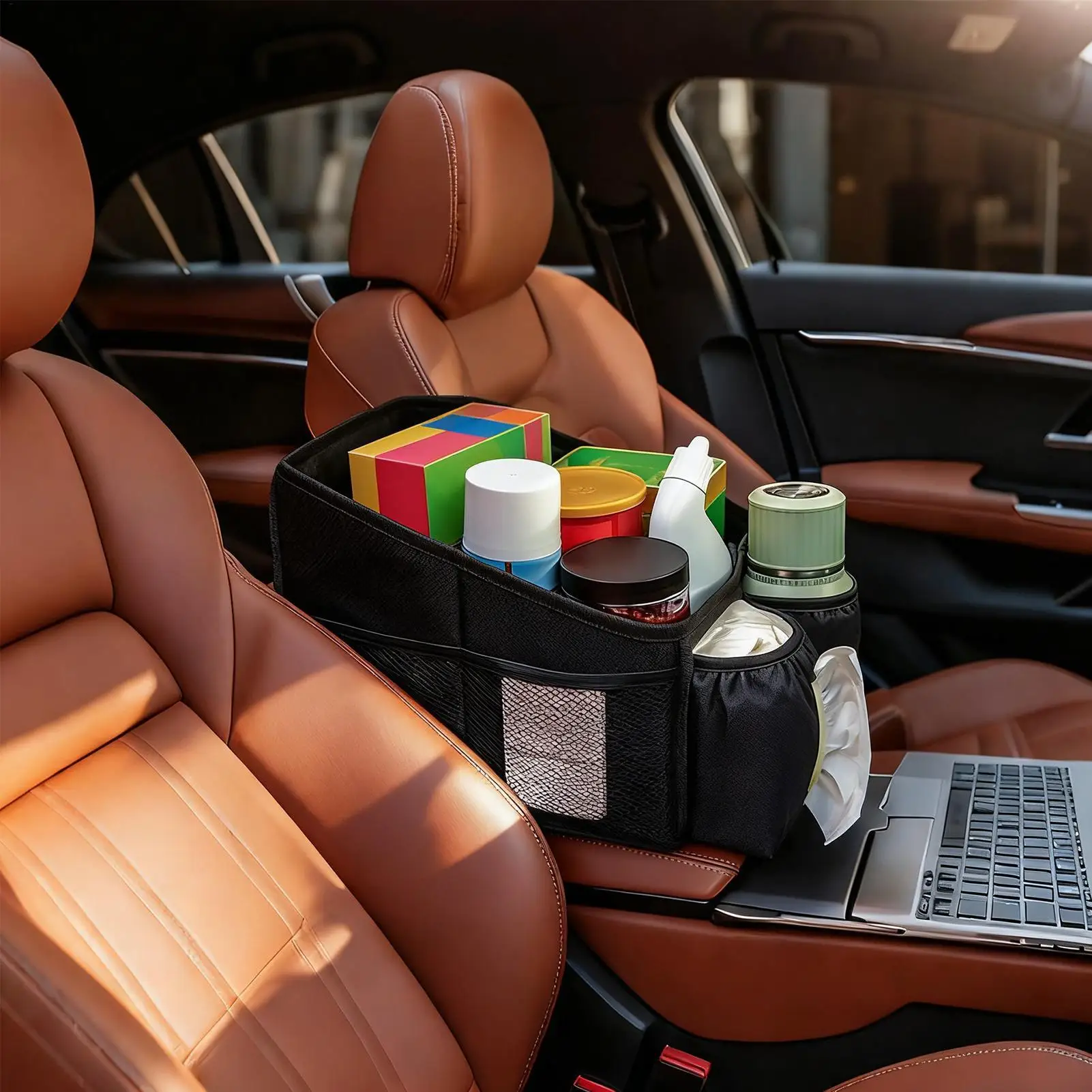 

Car Seat Organizer Multi-Compartment Foldable Organization Caddy Car Interior Organizer For Toys Tissues Snacks Drinks Cards