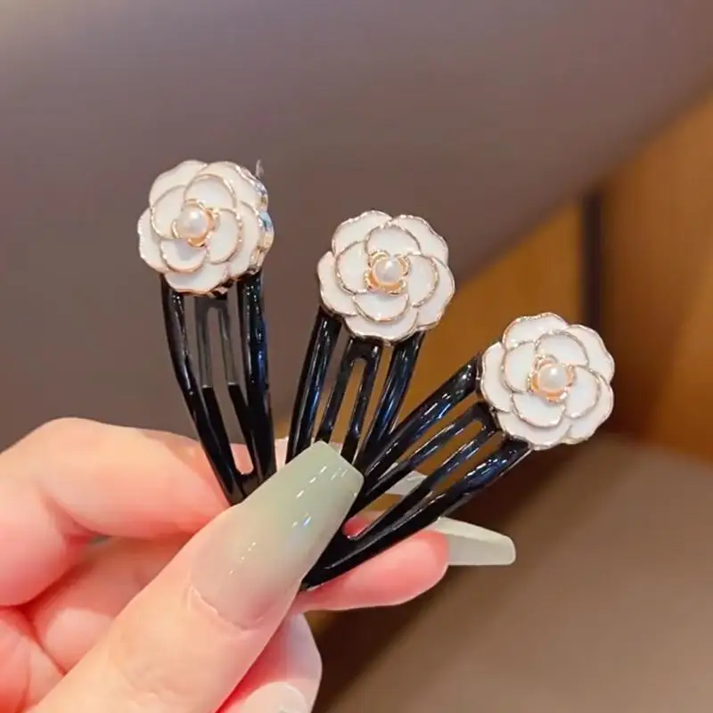 2/6 Stück elegante Kamelien-Haarspangen, vielseitige, modische Haarspangen mit seitlichem Pony und Blumenmuster für stilvolles Haar-Accessoire – Detail 6