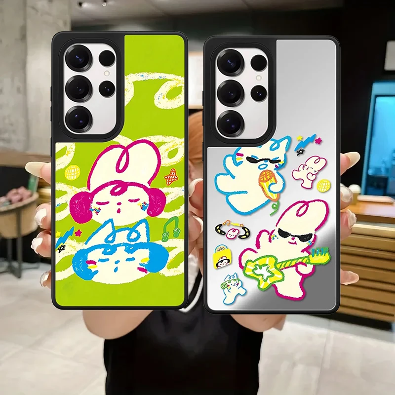 

Cartoon Puppy Band Pattern Mirror Surface Magnetic Phone Cover for Samsung Galaxy S23 S24 S25 S26 Ultra S26+ Plus Case