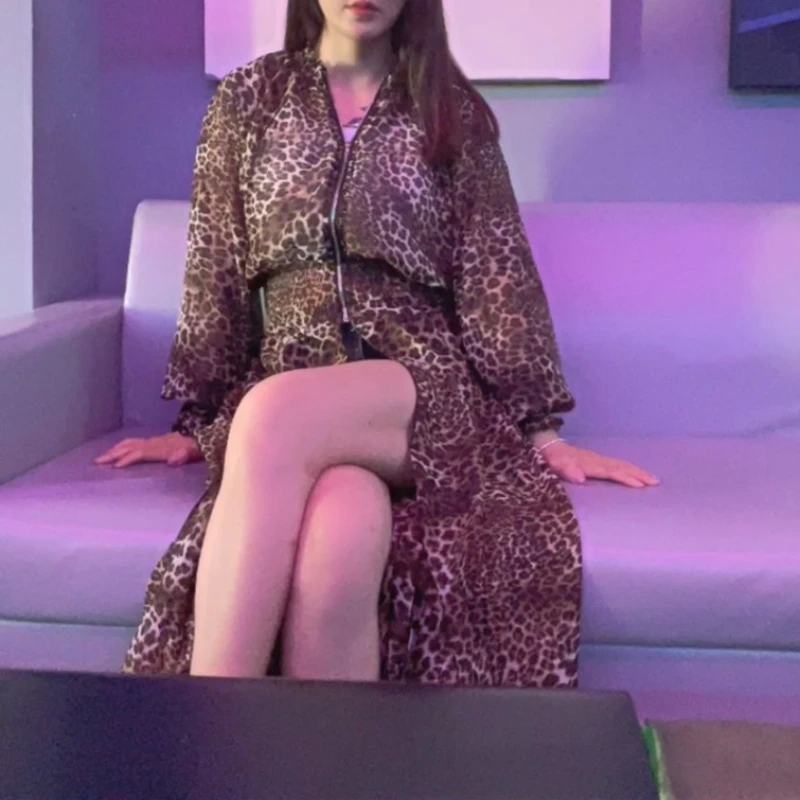 Jackets Women Long Coats Tunic Sunscreen Retro Leopard Thin Summer All-match Outwear Simple Harajuku Elegant High Street Fashion