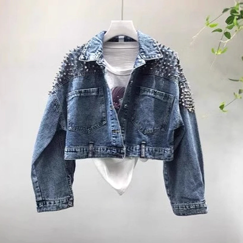 

Women Denim Coats Short Coat Bat Sleeve Casual Slim Fit Turn Down Collar Y2k Streetwear Jackets Splice Work Jacket 2025