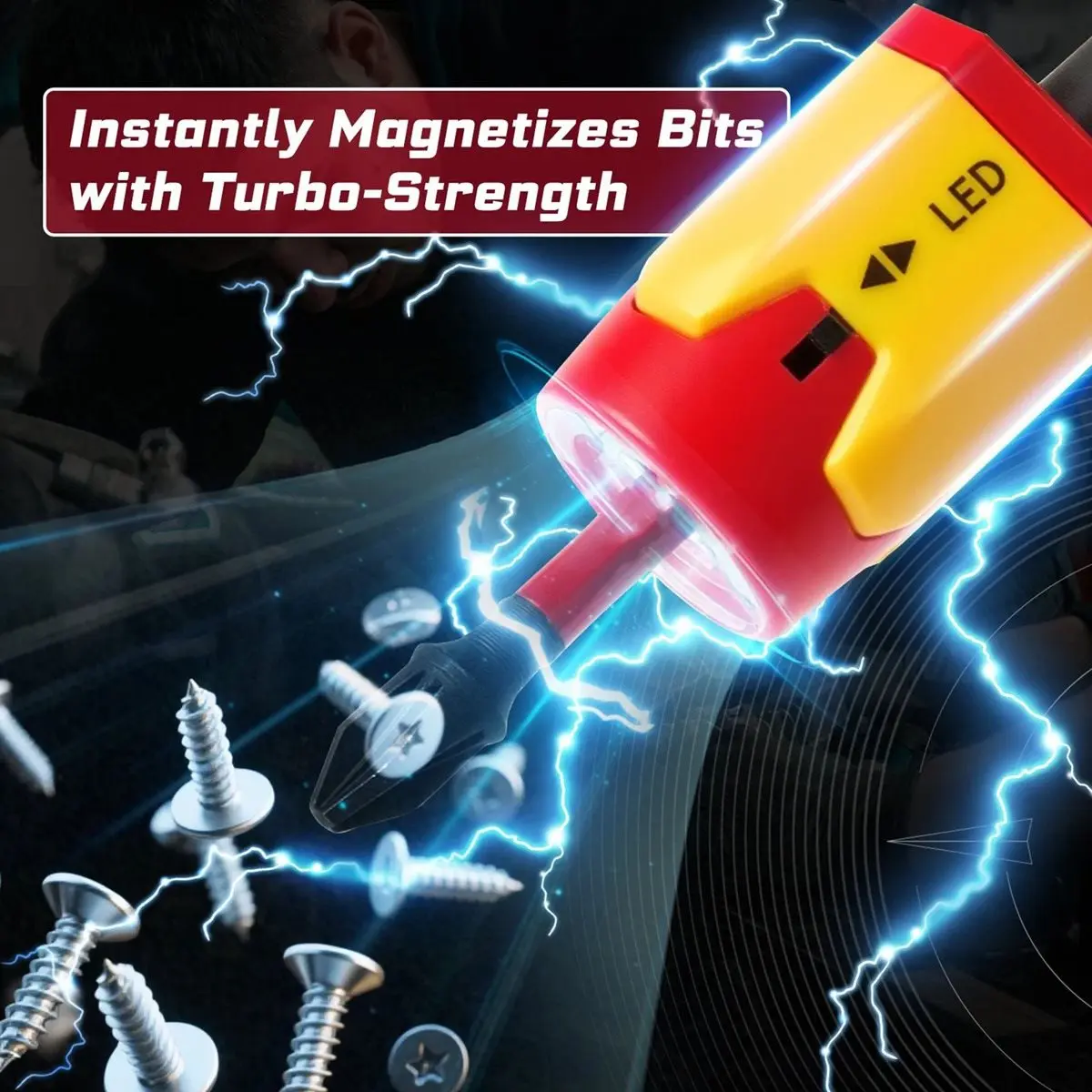 3Pieces LED Screwdriver Bit Magnetizer Ring, ABS Plastic Bit Magnetizer/Demagnetizer for 1/4 Shank , Strong Magnetism