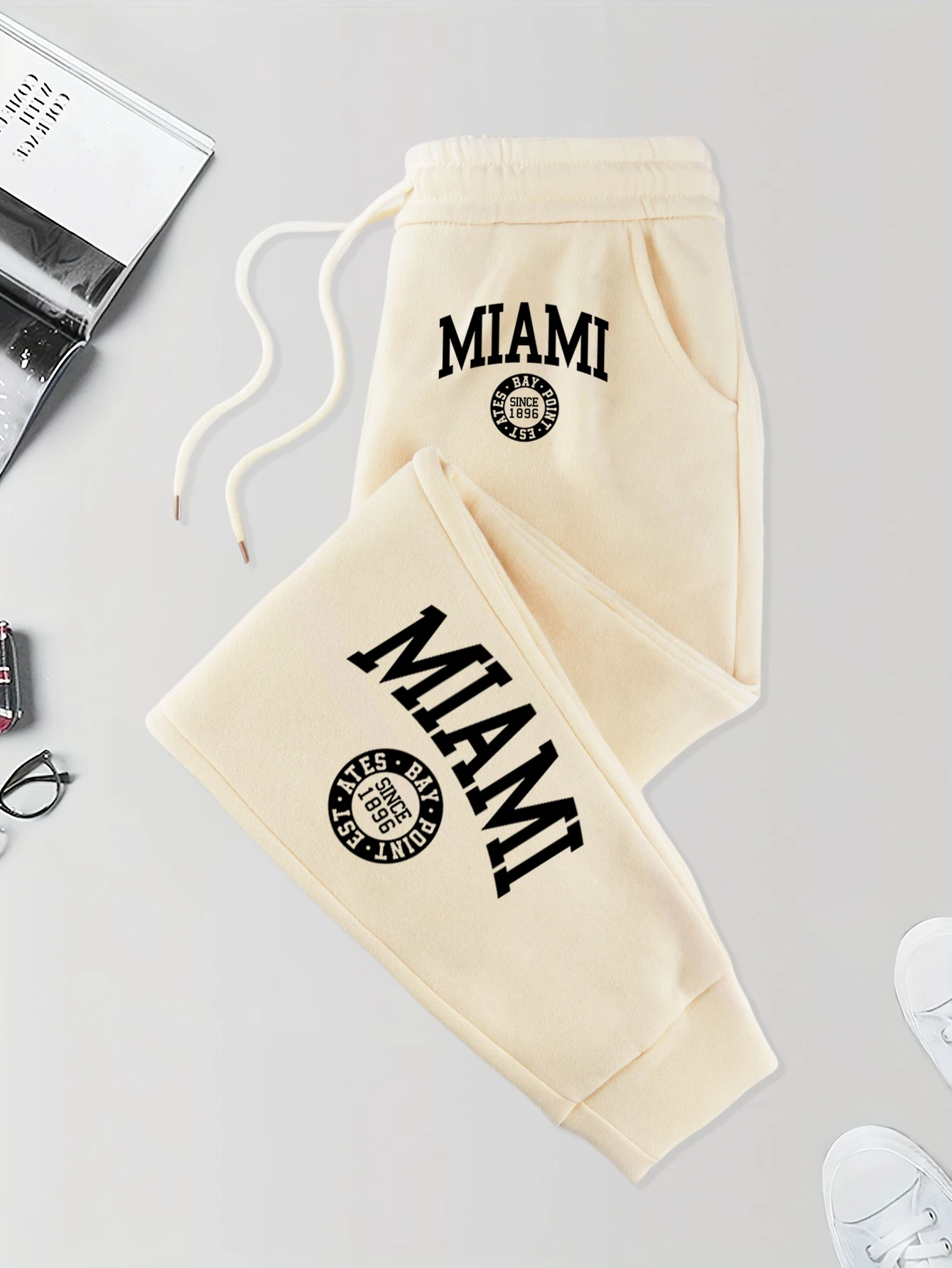 

Miami Since 1896 Printed Men Drawstring Pant Autumn Street Britches Elastic Waist Pocket Sportpants Trendy Fleece Trousers