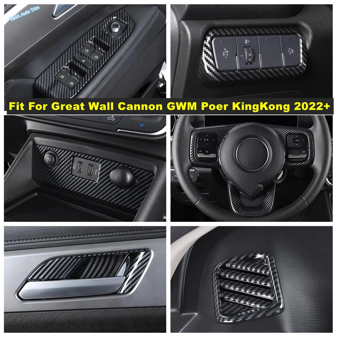 Window Glass Lift / Lgnition Panel / Steering Wheel Cover Trim Fit For Great Wall Cannon GWM Poer KingKong 2022 2023 Accessories