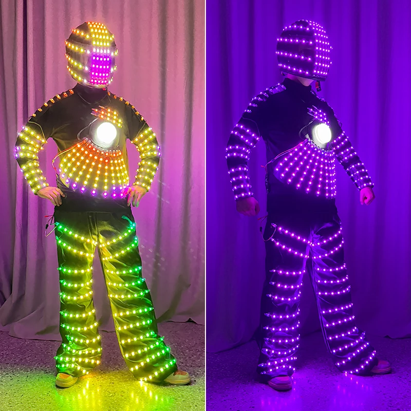 

Bar LED Glowing Stage Performance Costume KTV Drinking Atmosphere Props Armor Helmet Set Ladies Fashion Summer PU Clothing