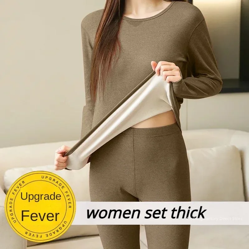 Women's Velvet Bottoming Top+trousers Thermos Warm Intimate Self-heating Thermo Lingeries Ladies Solid Long Sleeve Intimate Set