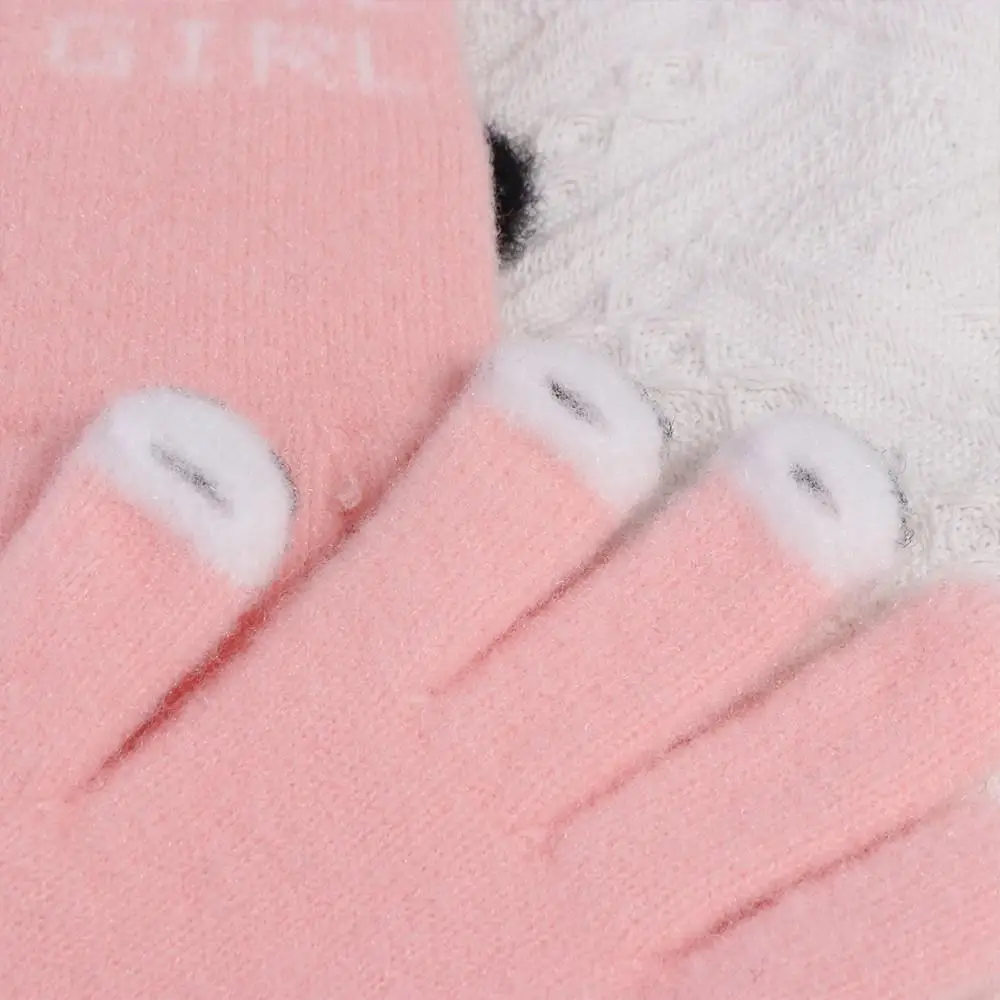 Lovely Touch Screen Plush Knitted Gloves Warm Panda Fluffy Mittens Windproof Open Finger Cute Velvet Gloves Male