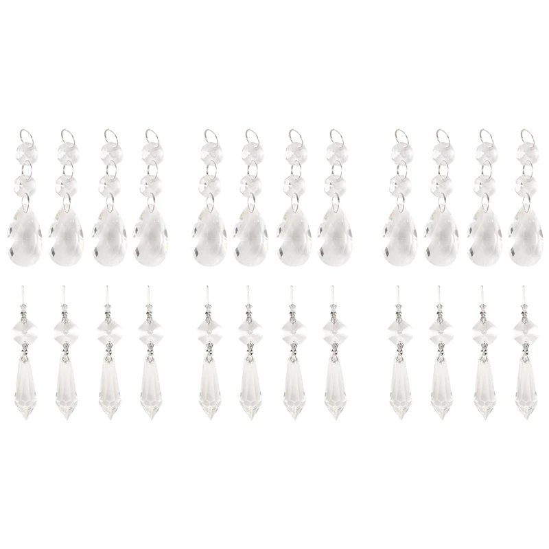 24 Pcs Chandelier Crystal Prisms Pendants Set 38 Mm Clear Teardrop Icicle Chandelier Crystals Parts Replacement Crystals