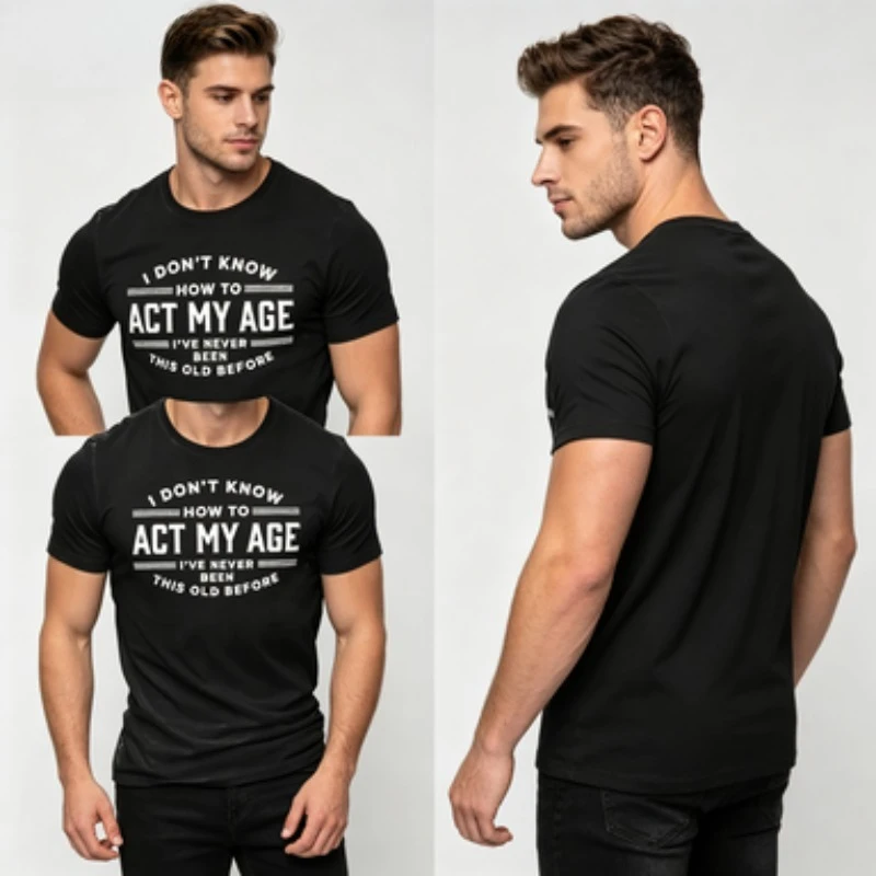 Camiseta con cita divertida "Act My Age" para hombres y mujeres, camisetas informales suaves de modal con estampado de texto de humor, camisetas de manga corta con cuello redondo