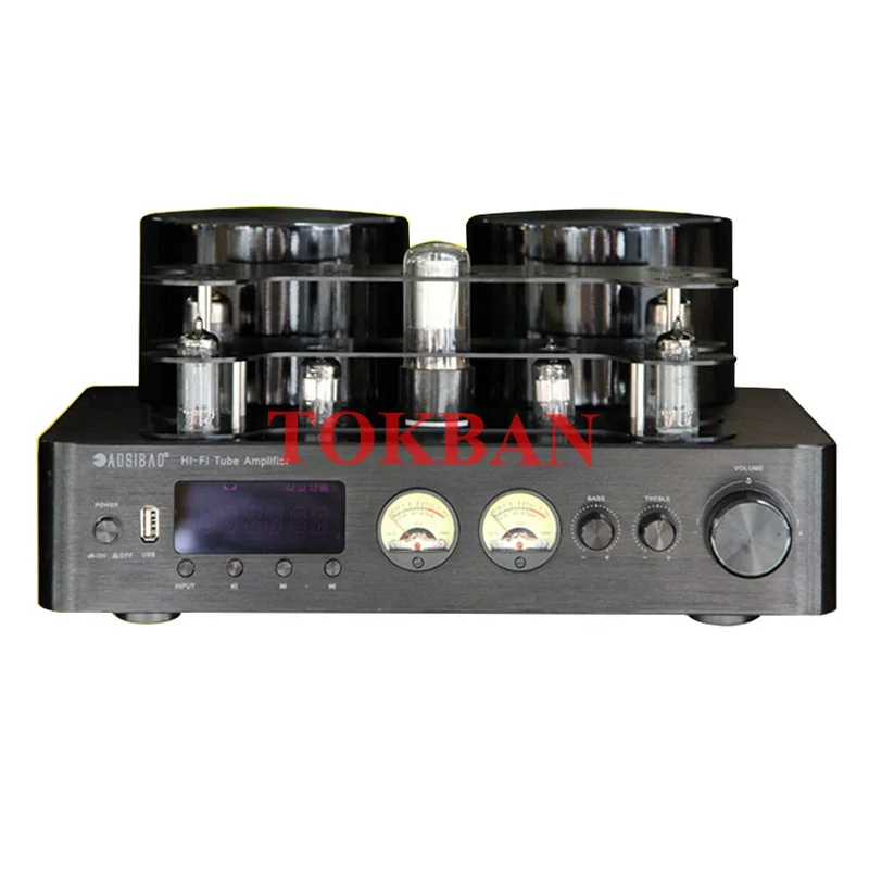 Tokban AV889 200w*2 6u1 6a2 Vacuum Tube Amplifier High Power Bluetooth 5.0 Vu Meter Support Fiber Coaxial Input HIFI Audio Amp