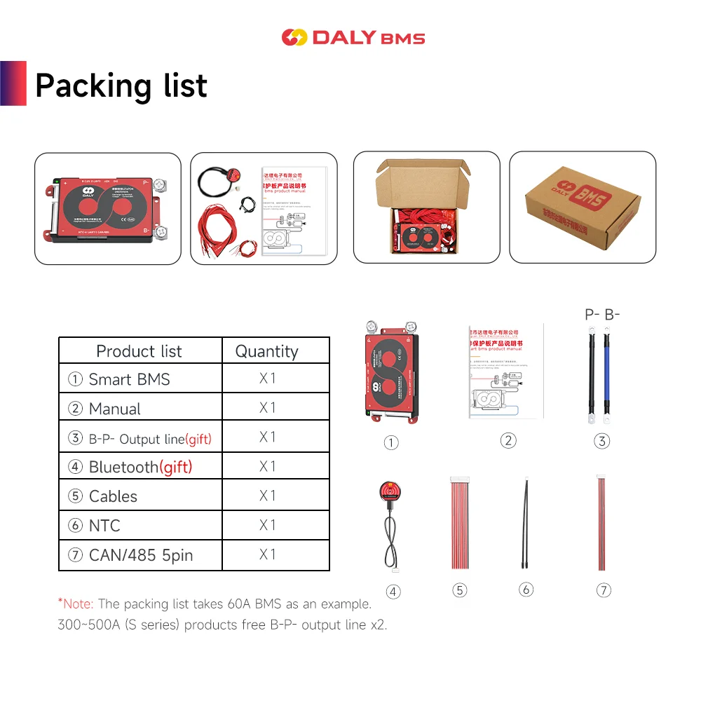 Daly Smart BMS LiFePo4 4S 12V 24S 72V 48V 16S 40A 60A 100A 150A 200A 250A Li-Ion BMS 7S 13S 14S 48V For power banks