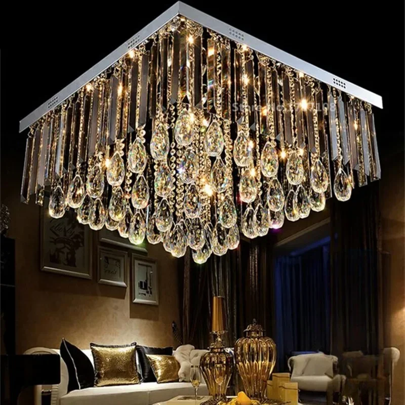 

Modern minimalist crystal lamps - square dining room chandelier, hallway lamp, entrance hall chandelier