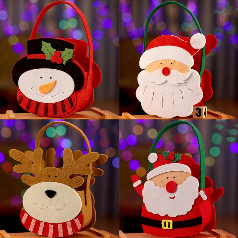 Felt Christmas Gift Bag Creative Santa Claus Sack ของขวัญนําเสนอกระเป๋า Christmas Tree Candy กระเป๋าของขวัญ Xmas Decor