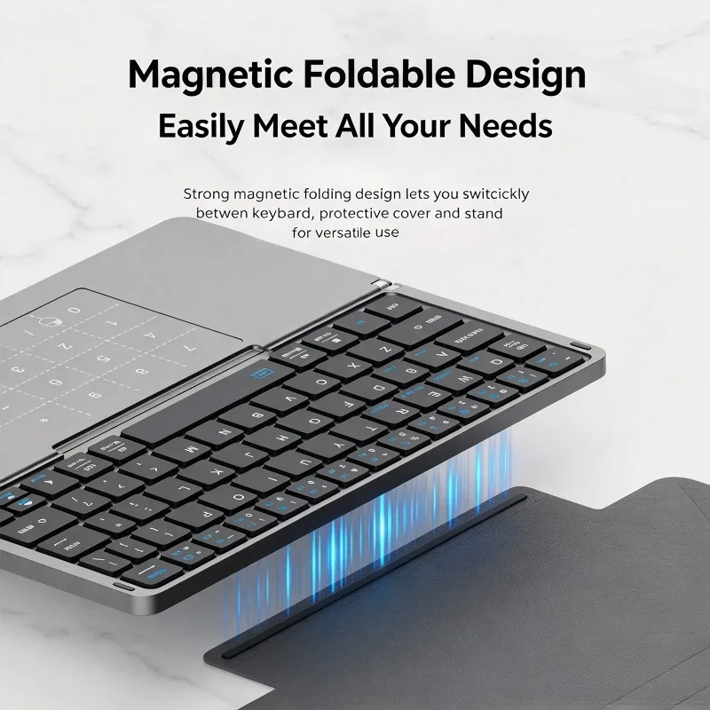 Portable Foldable Bluetooth Magnetic Keyboard with Touchpad&Case Stand for Laptops Tablets Smartphones Multifunctional Keyboard