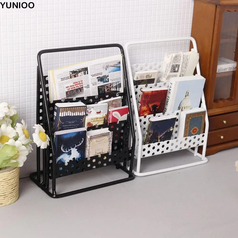 

1:12 Scale Dollhouse Iron Storage Rack Bookshelf Display Newspaper Shelf Miniature Newspaper Rack Daily Decoration Pretend Play