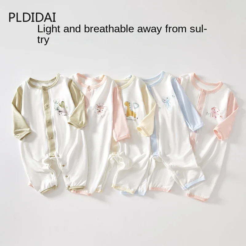 Baby clothes Spring and summer thin long-sleeved boneless baby air conditioning pajamas newborn baby onesie crawling suit