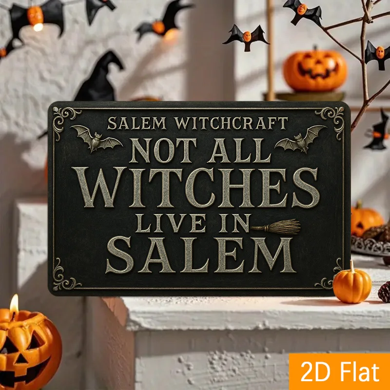 2D Flat,Salem Witchcraft Metal Tin Sign - Vintage Gothic Wall Art with 