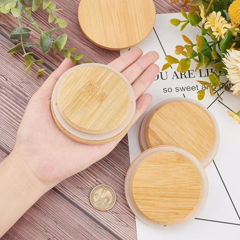 4 Pack Oui Yogurt Jar Lids Bamboo Wood Lids That Fit Oui Yogurt Jars Cookie Glass Storage Lids with Silicone Pad for a Perfect