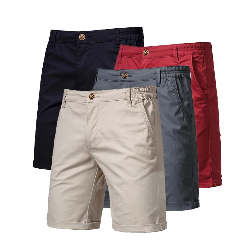 Summer Men\'s Shorts Straight Fit Knee-Length Short Suit Pant Solid Black Khaki Clothing Student Thin Colors Casual Shorts Man