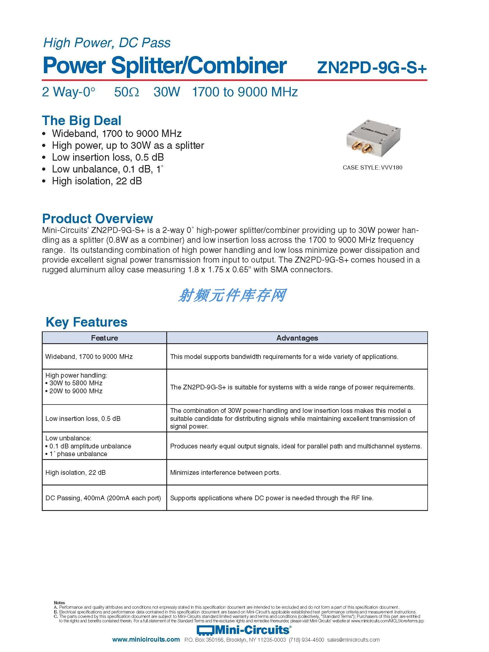 ZN2PD-9G-S+power divider combiner Mini  1700-9000MHz frequency power splitter