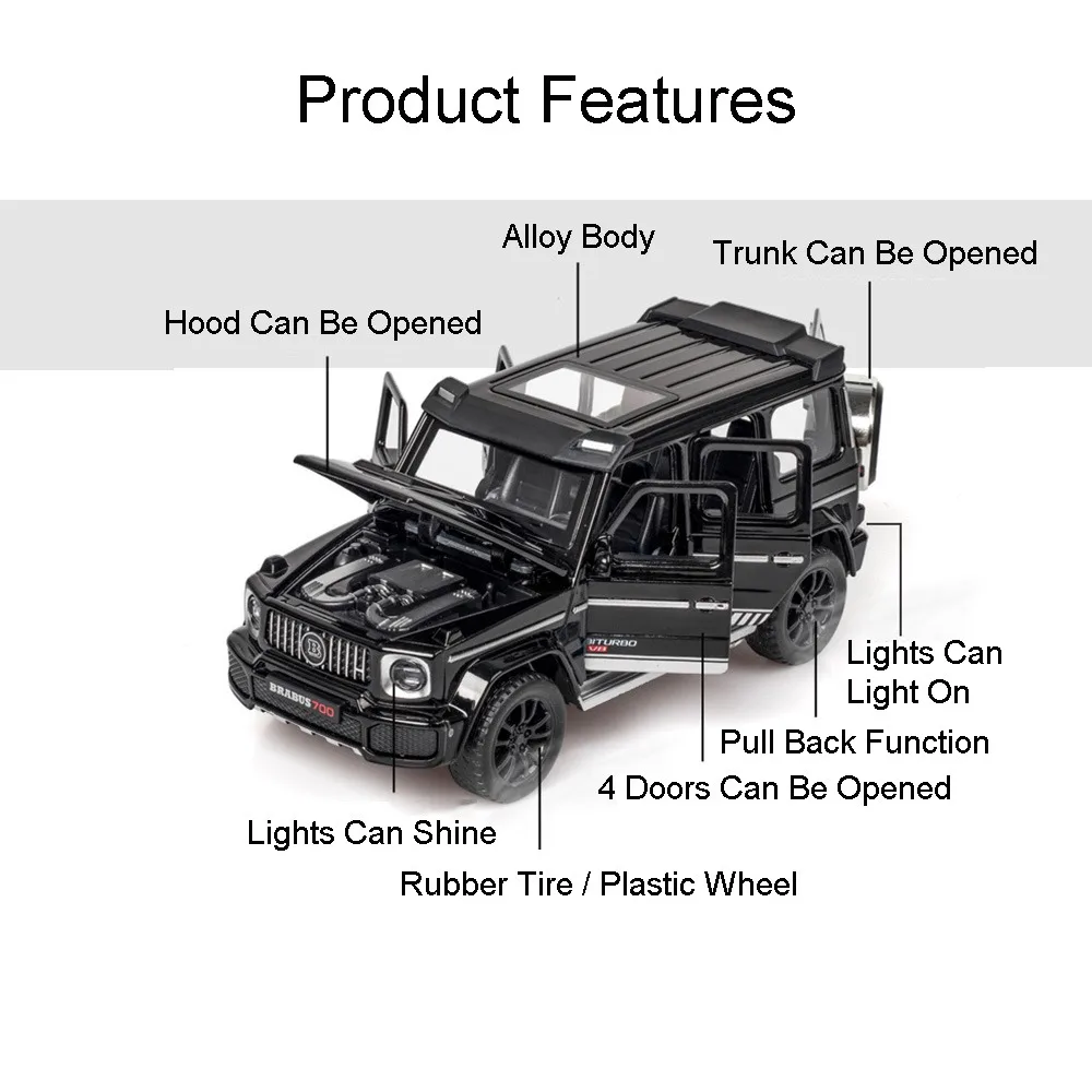 سيارة لعبة طراز G700 للأطفال ، سبيكة دييكاست مع سحب للخلف ، صوت وضوء ، 6 أبواب ، مجموعة مركبات مفتوحة على الطرق الوعرة ، هدية #2