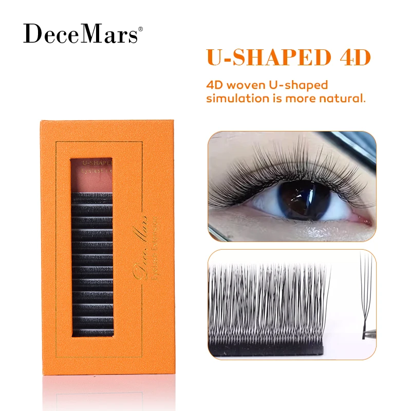 ملحقات رموش رموش 4D على شكل حرف U من DeceMars (12 خطًا/صينية)