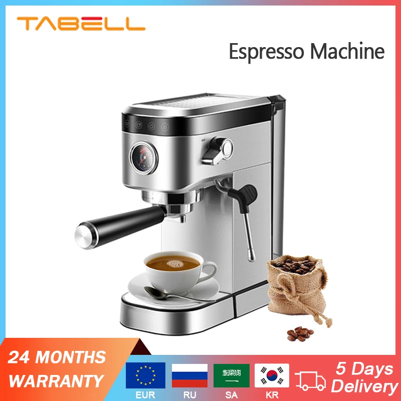 TABELL Coffee Machine Semi-Automatic Espresso Coffee Machines On Offer Italian Electric Coffee Maker Milk Froth Home Appliance