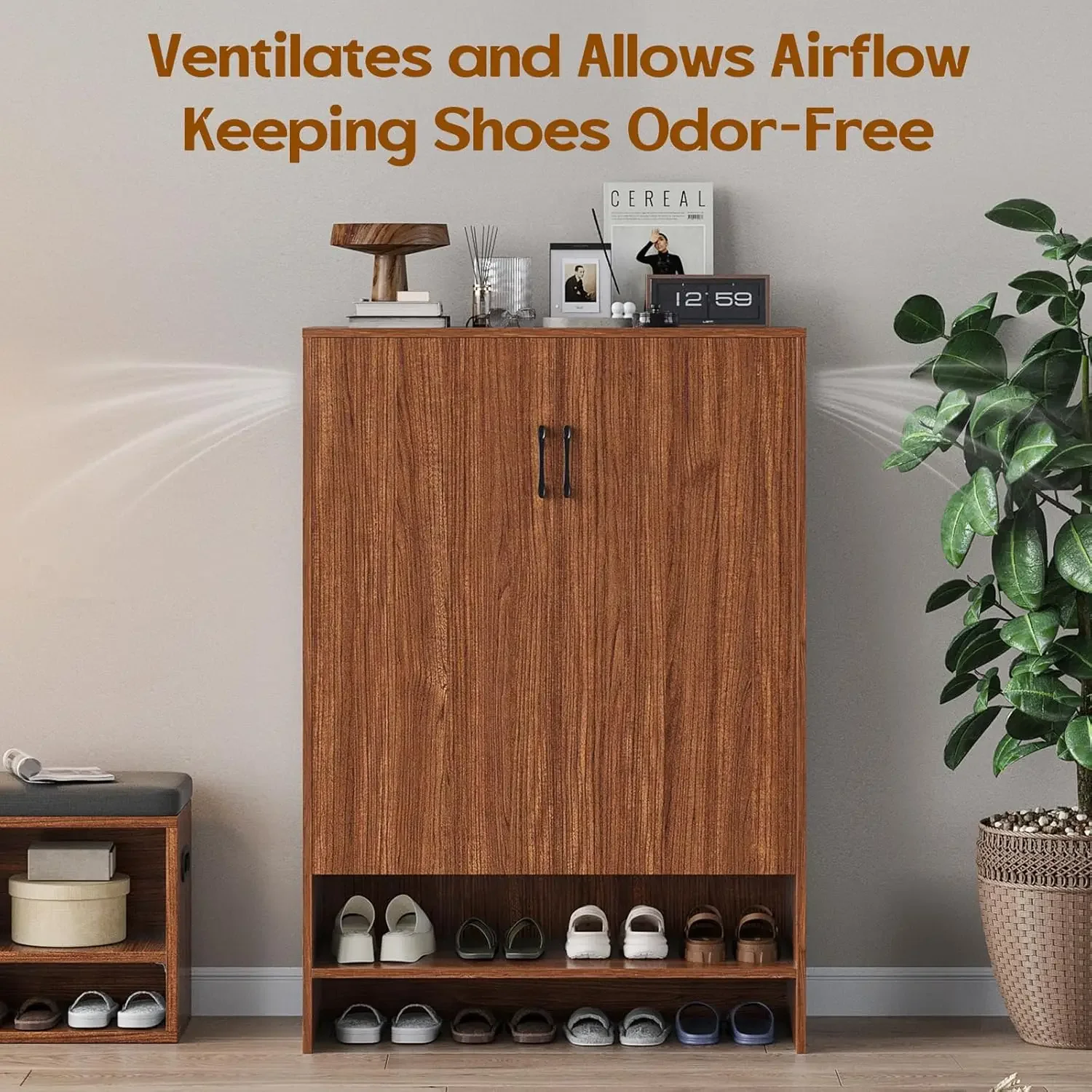 خزانة أحذية بأبواب، 7 طبقات 28 زوجًا من خزانة الأحذية للمدخل، خزائن أحذية ضيقة مخفية مع قابلة للتعديل #5