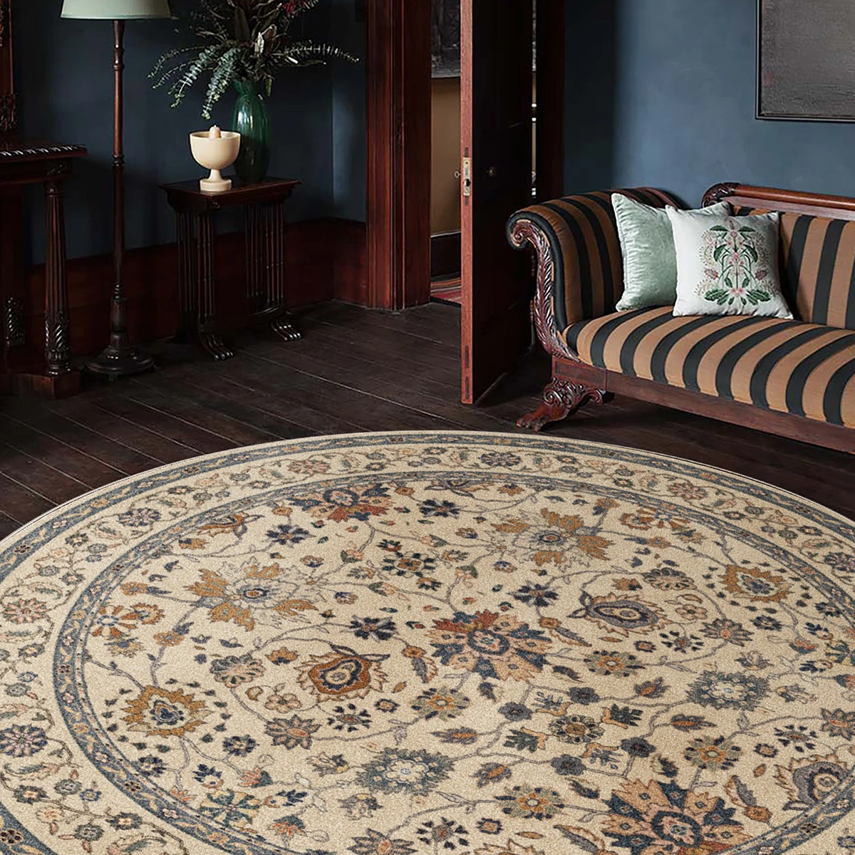Round Rug Belgian-style Maple Leaf Living Room Carpet Retro Light Luxury High-end Sofa Floor Mats Bedroom Rugs Alfombra Redonda