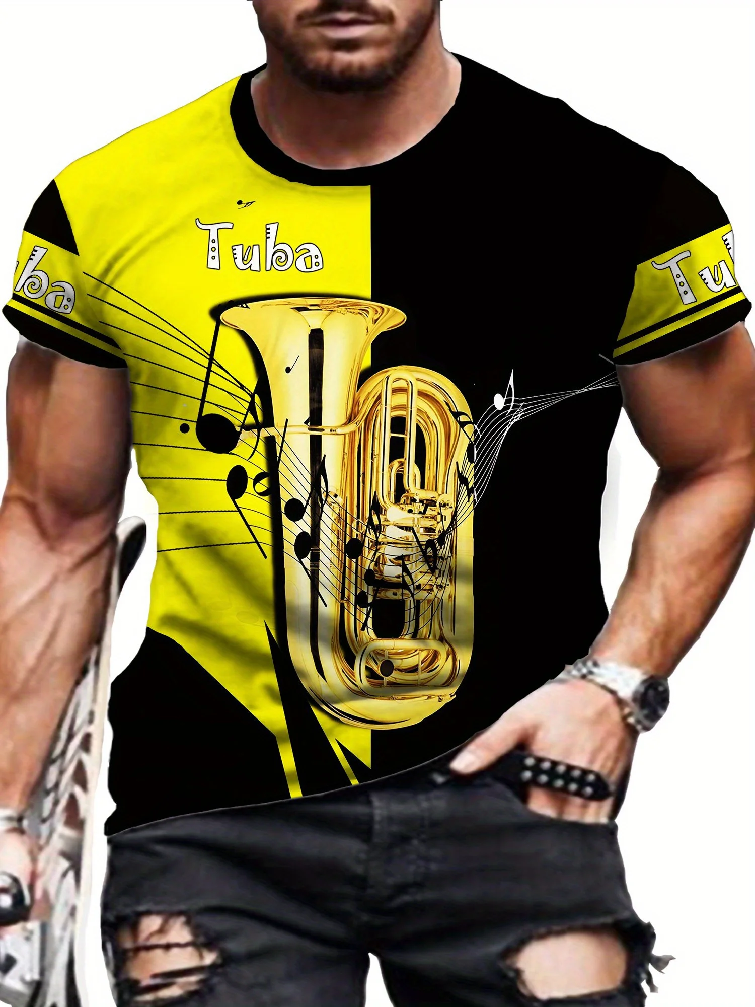 Four Seasons Sports Four Seasons Musical Instrument Men' s 3D Printed Short Sleeve T- Shirt Youth Couple Clothing T- Shirt