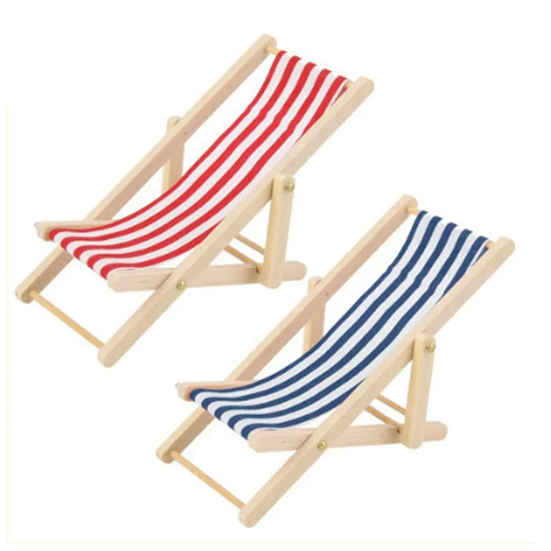 1:12 Mini opvouwbare houten strandstoel Fauteuil Zonnestoel Chaise Dollhouse