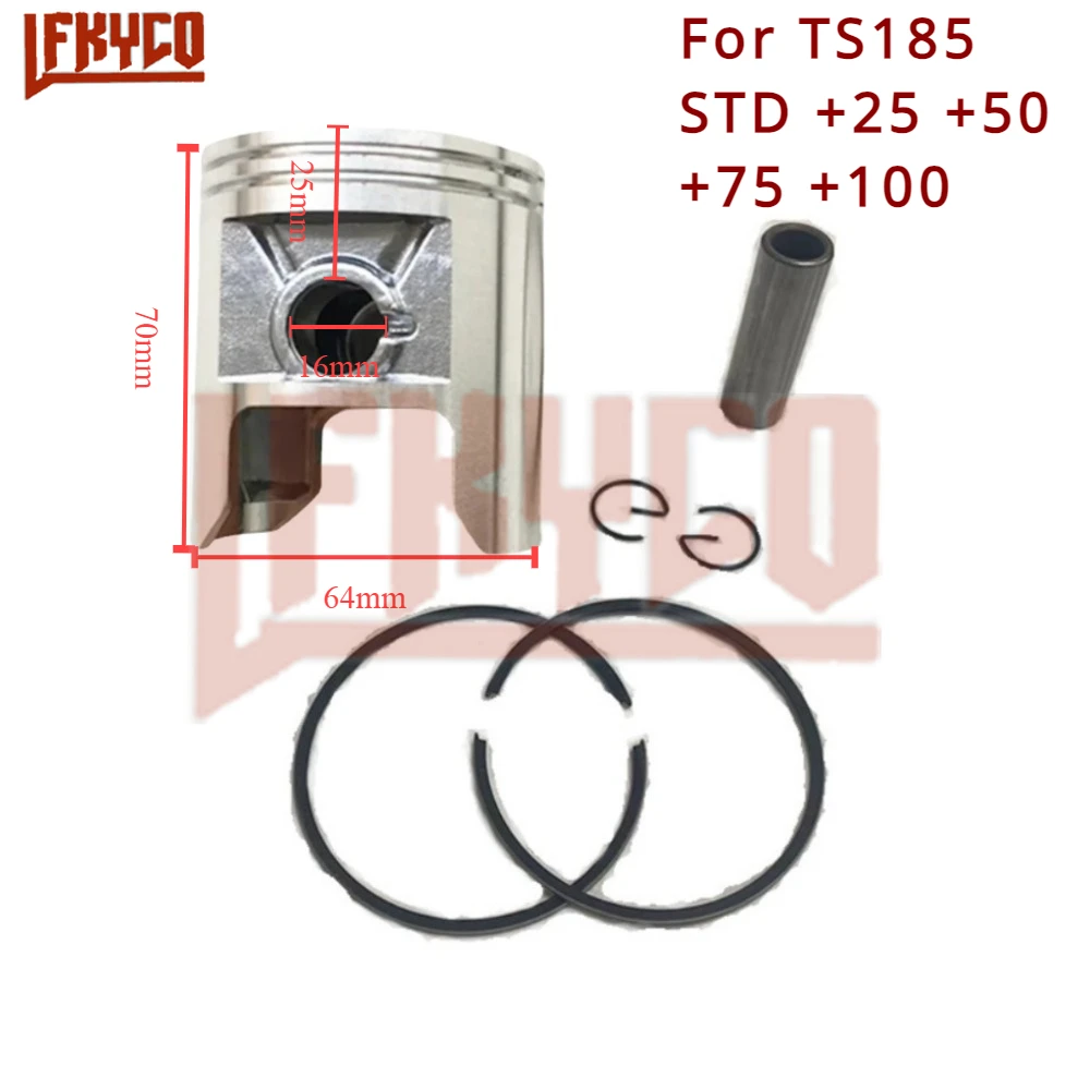 Części silnika 64mm duża pojemność STD + 25 + 50 + 75 + 100 tłok do Suzuki TS185 185cc TS 185 Cylinder sworznia 16mm zestaw akcesoriów motocyklowych