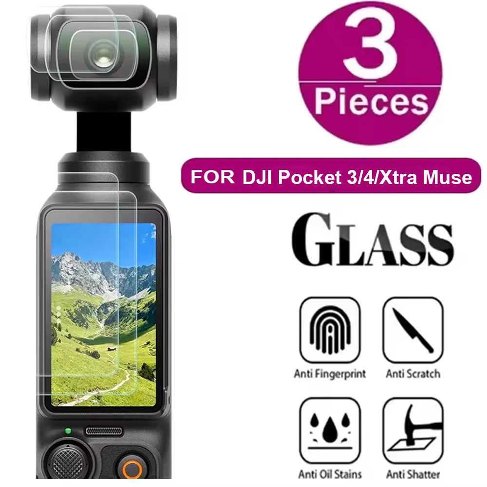 Protetor de Tela e Lente de Vidro Temperado 9H para DJI OSMO Pocket 3/4/Xtra Muse, Película Protetora para Acessórios DJI Pocket 3