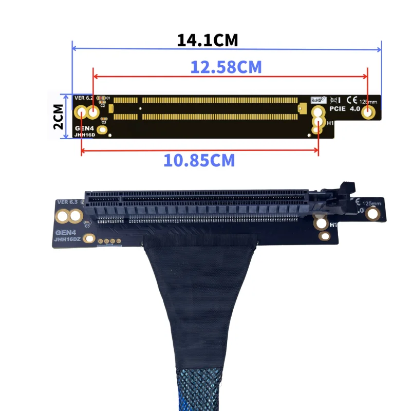 270 Degrees PCIE 4.0 X16 Graphics Card Extension Cable GPU AI Adapter Cable 270° Anti-right-angle Built-in GPU Extension Cable