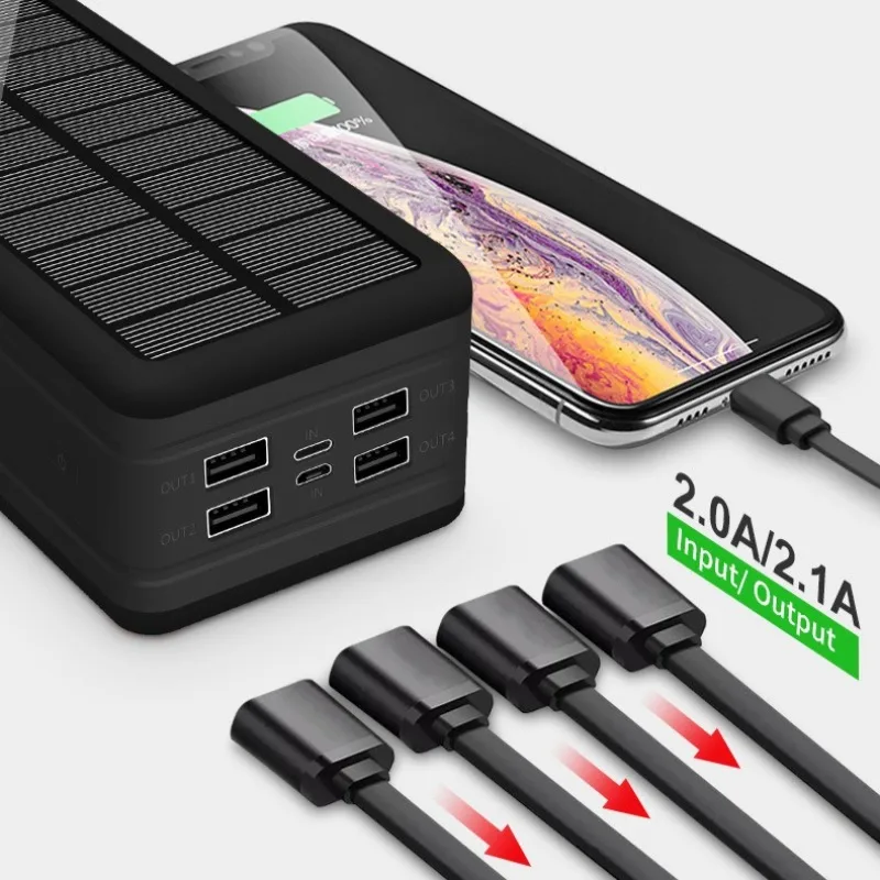 30000mAh بنك الطاقة الشمسية سعة كبيرة شحن سريع الطاقة المتنقلة مصباح ليد جيب التخييم في الهواء الطلق شاحن محمول لوحة طاقة شمسية
