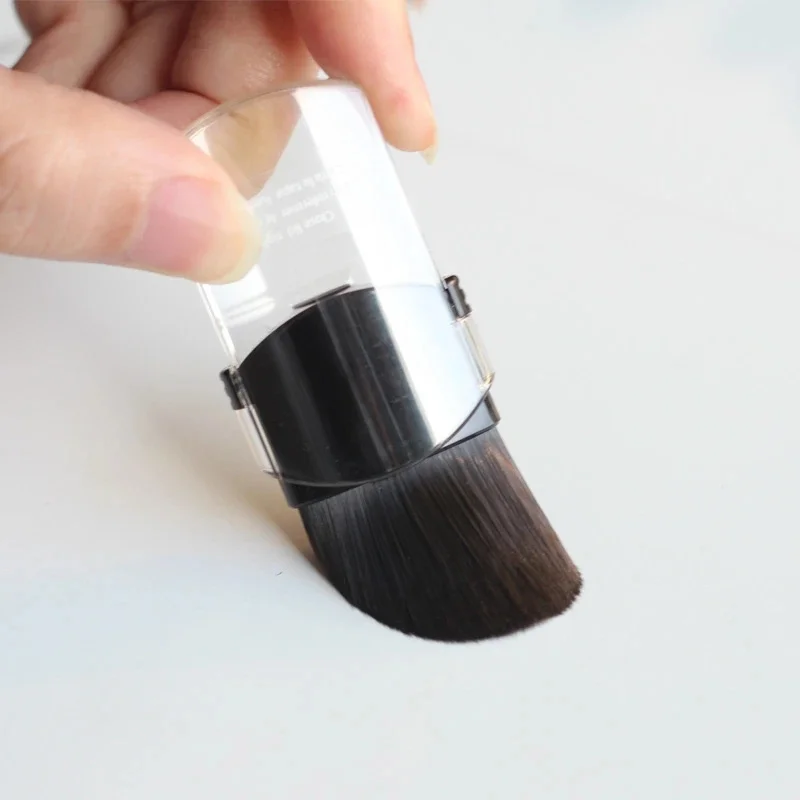 فرشاة مكياج أحمر الخدود تلسكوبية صغيرة محمولة للسفر، فرش بودرة أساس ناعمة ذات وجه واحد مع غطاء أدوات تجميل #2