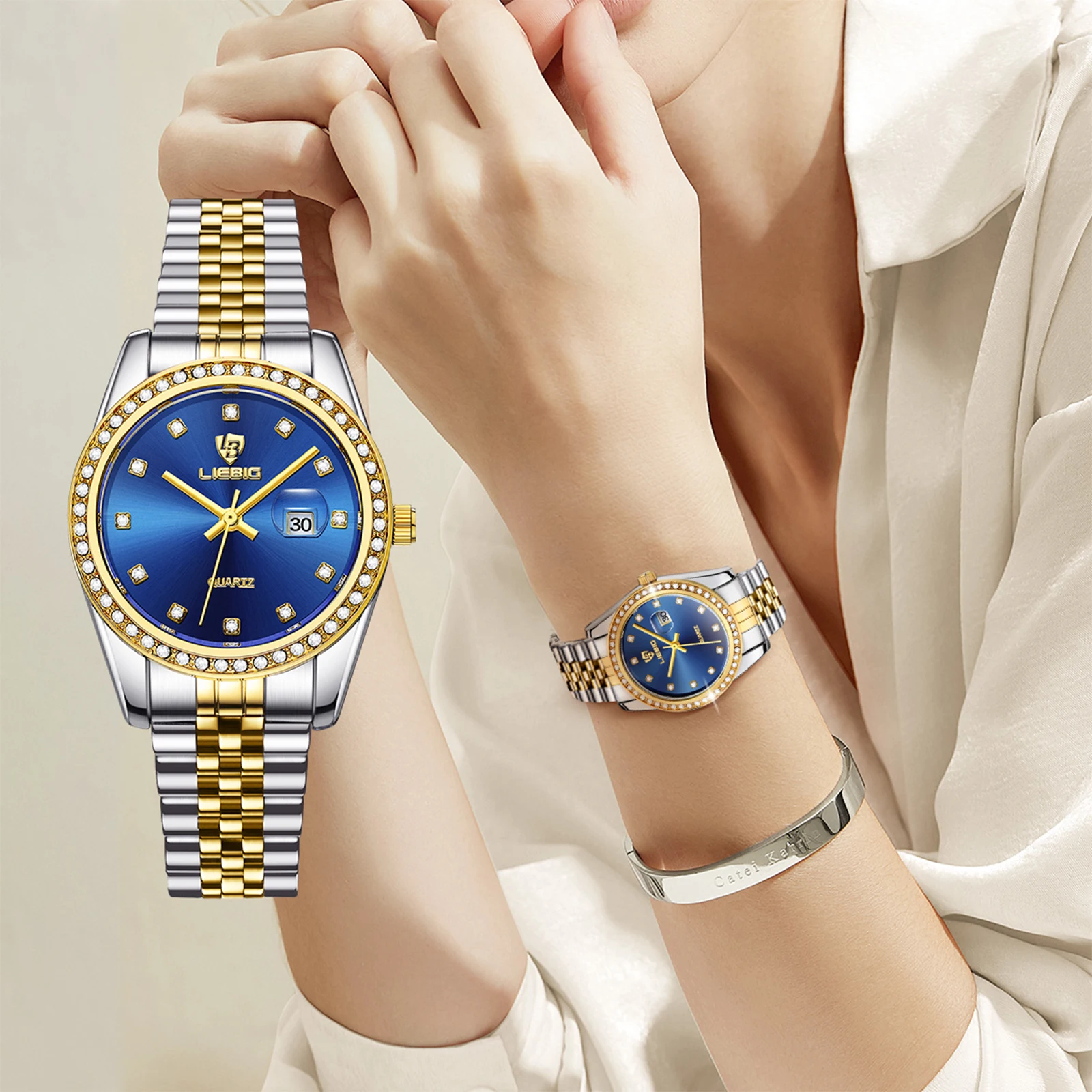 LIEBIG Luxury Quartz Watches For Women Fashion Waterproof Time Date Wristwatches Ladies Stainless Steel Clock Relógio Feminino