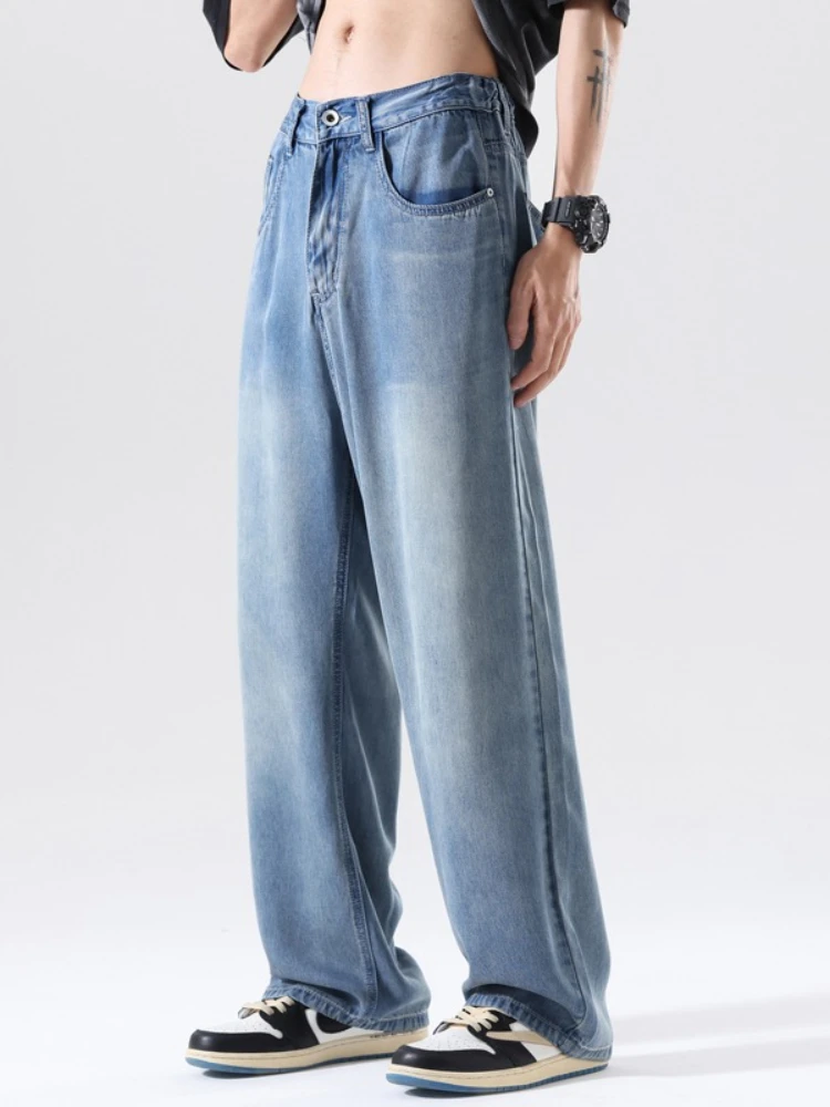 

New Vintage Straight Jeans Men Summer Thin Fashion Casual Loose Korean Classic Solid Color Denim Trousers Male Streetwear