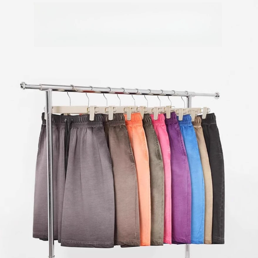 320g Vintage Two Tone Gradient Washed Loose Plus Size Shorts Faded Cotton Unisex Casual Shorts