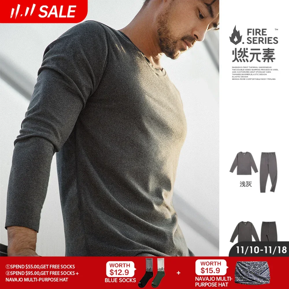 

Maden Autumn and Winter Men Seamless Thermal Underwear Set Elastic Slim Inner Wear Underwear O-neck Long Sleeve Thermal Suit