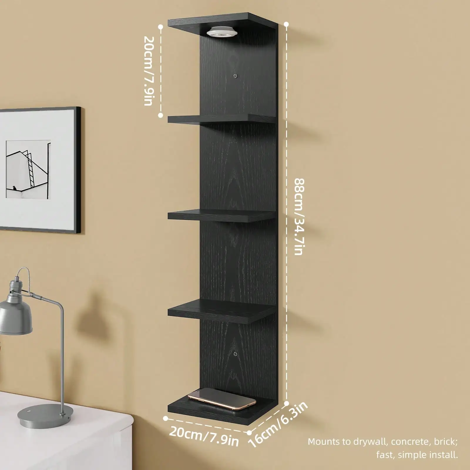 5 Tier Wall Mounted Shelf Unit, Floating Shelves, Corner Floating Shelves, Room Decor, Wall Shelf For Home Decor Organizer Display, Wall Decor For Living Room, Bedroom, Office