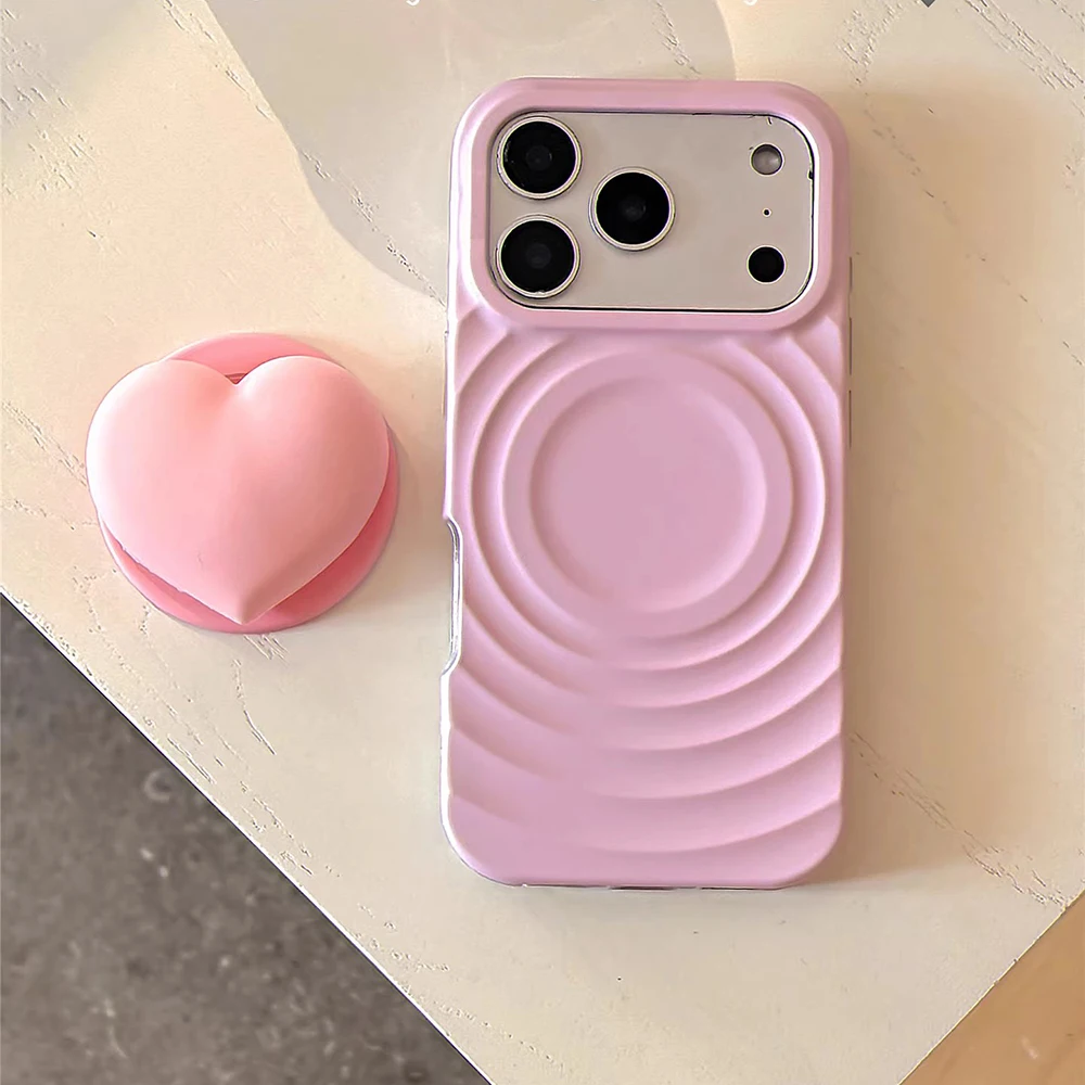2 IN 1 Pink Heart Ripple For MagSafe Phone Case for iPhone 17 ProMax 16 15 14 13 Magnetic Wireless Charging Anti-fall Cover - Image 2