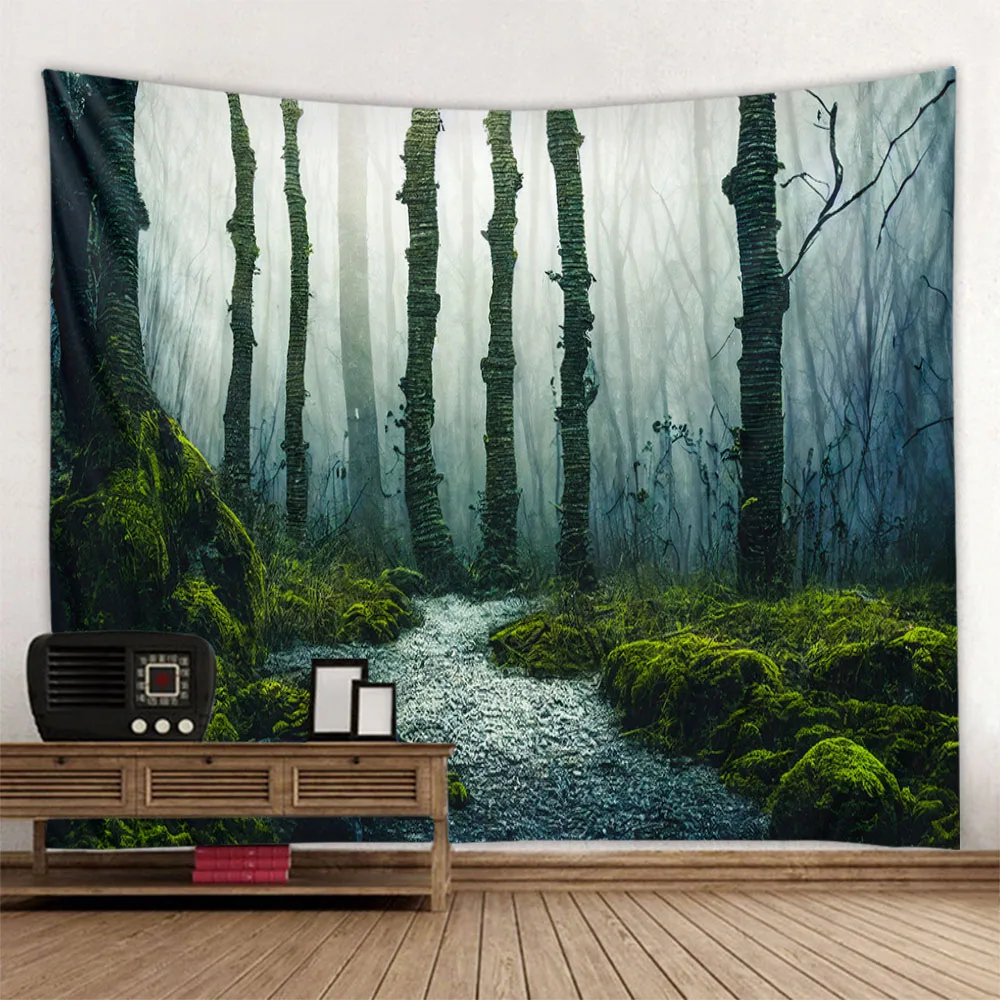 Mysterious Dream Forest Tapestry Jungle Stream Wall Hanging Bohemian Fabric Background Wall Poster Aesthetics Home Decoration