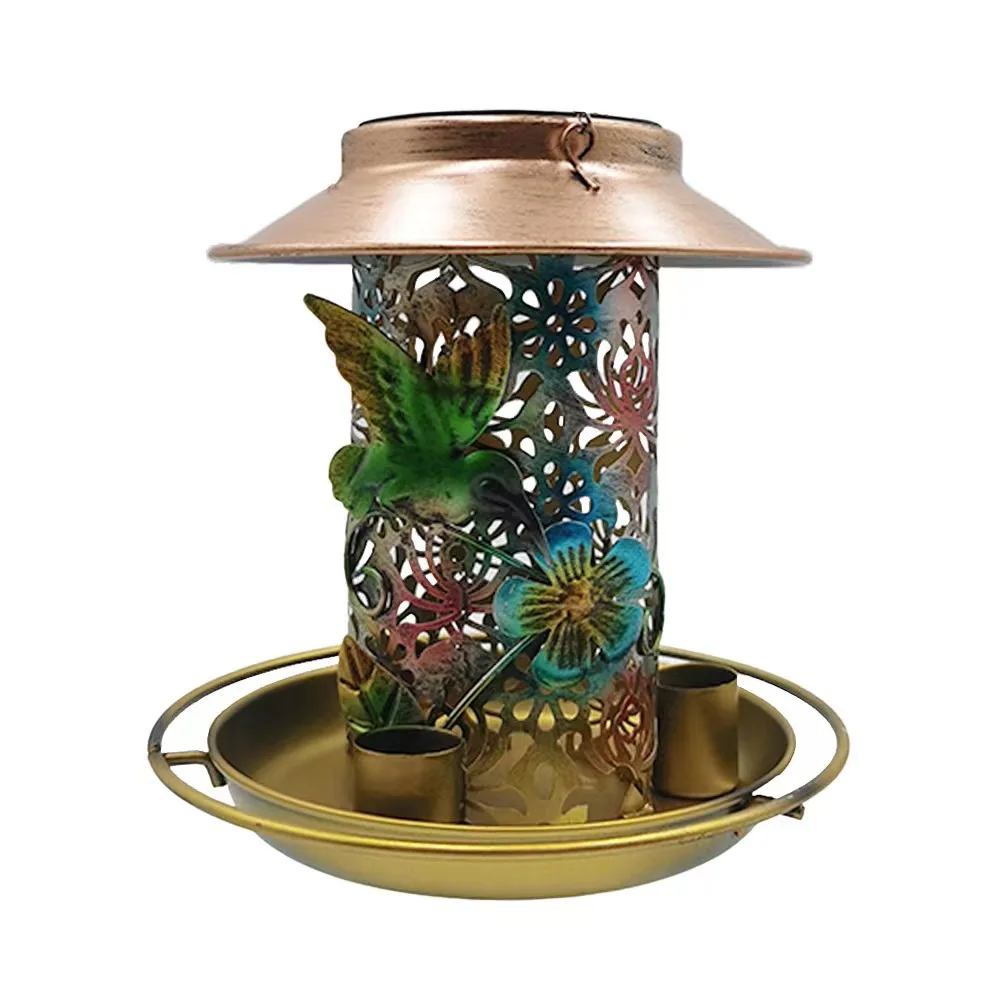 Outdoor Creative Hanging Solar Lantern for Birds, Amazon Hot Selling Iron Art Solar Feeder