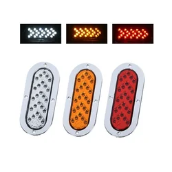 1pc Car Tail Lights Turn Signals Light 25LED Lamp Truck Trailer Amber Arrows Style Flowing Water Oval Tail Light 6 Inch 12-24V