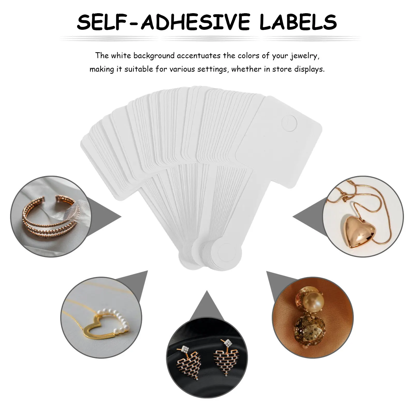 100Pcs Blank Jewelry Price Tags White Self Adhesive Writable Display Labels for Necklace Bracelet Clothing Retail Store Online view 4