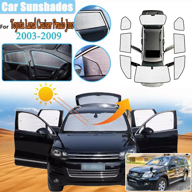 

For Toyota Land Cruiser Prado J120 2003-2009 Car Full Sunshades Anti-UV Sunscreen Window Sunshade Cover Mosquito Auto Accessorie