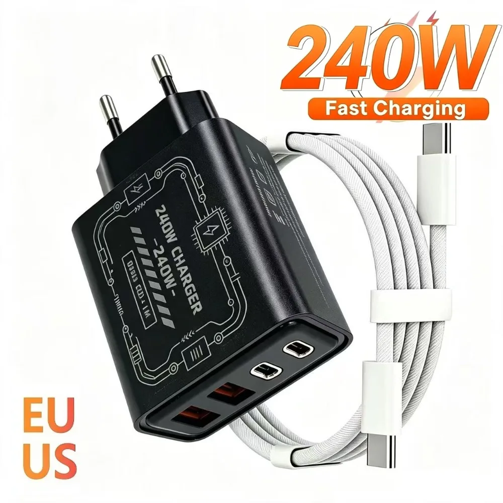 240W Mechanical Style GAN Multi Port USB Travel Fast Charging Power Adapter EU US Plug Yellow Black White for Multiple Devices